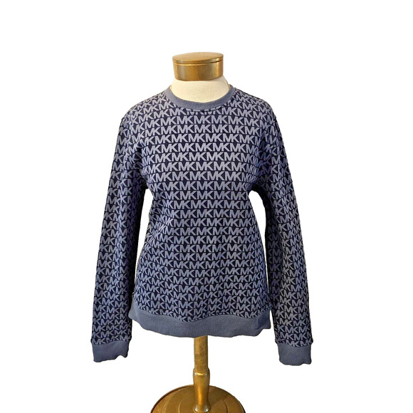 Mens Michael Kors Crewneck Sweatshirt All Over Print AOP MEDIUM Navy/Blue MK - Picture 1 of 6